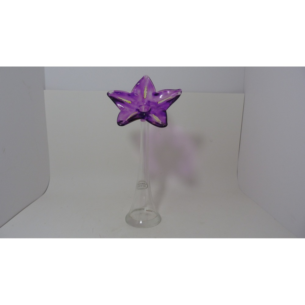 Murero Glass Italy Purple Star Lily Bud Vase Hand Made Empoli Florence 12 Inch